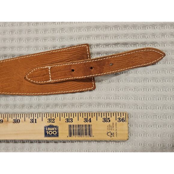 Vintage Echo Wide Embossed Leather Belt Gold Buckle Size Large Tan Brown 33-36" - Picture 5 of 6